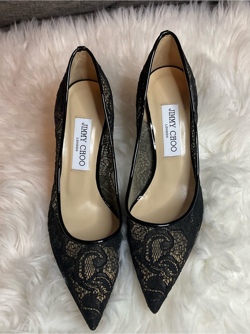Jimmy Choo Black Lace Pointed Pumps